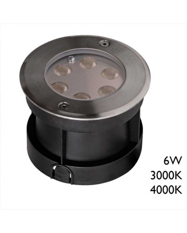 Empotrable de suelo LED 6W IP67 acero inox. de luz 3000K 4000K 702 Lúmenes, peso hasta 2.000 Kgs.