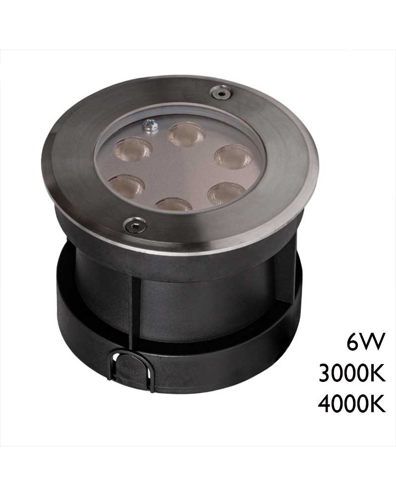 Empotrable de suelo LED 6W IP67 acero inox. de luz 3000K 4000K 702 Lúmenes, peso hasta 2.000 Kgs.