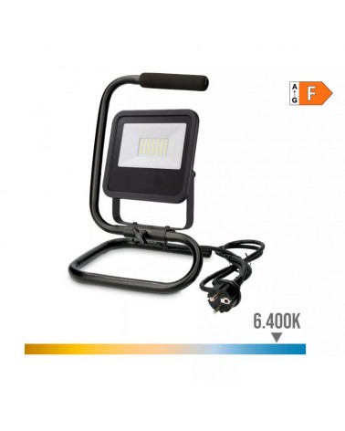 Foco LED 30W portátil con pie ajustable 2370Lm 6400K apto para exteriores IP65 22 x 21 x 32 cm