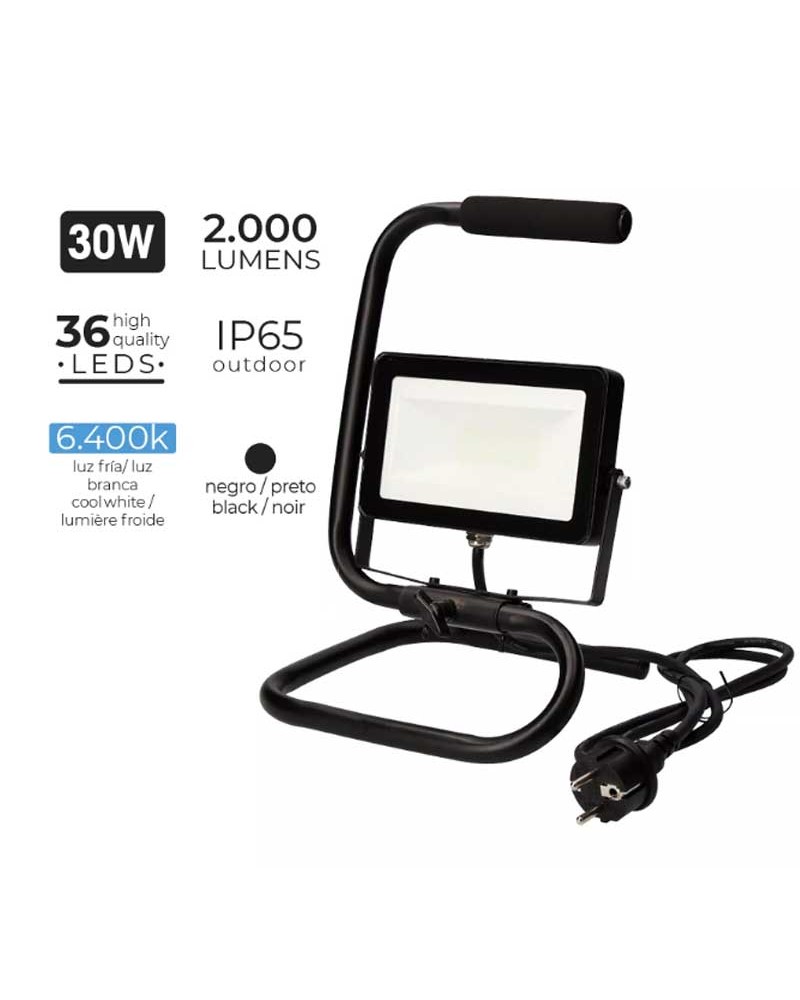 24cm LED projector with black support 30W 6400K IP65