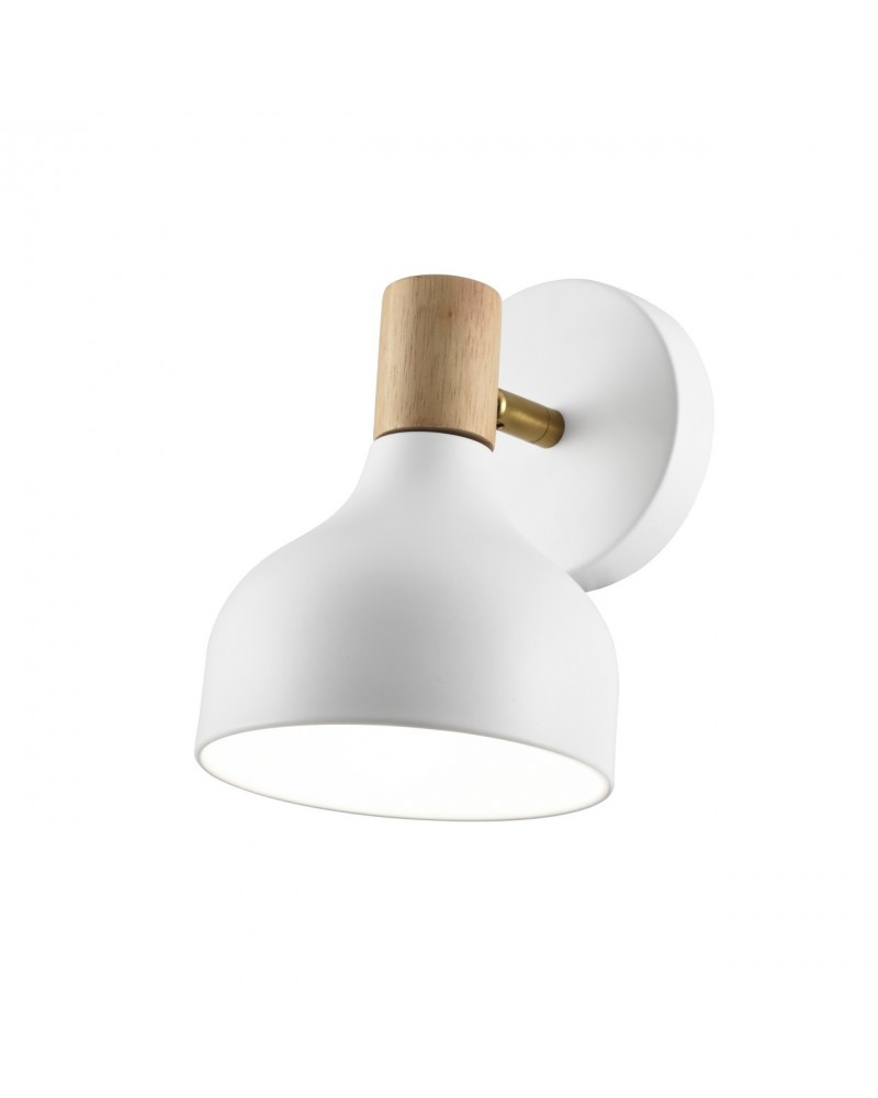 Aplique de pared E14 en metal y madera con acabado blanco 
