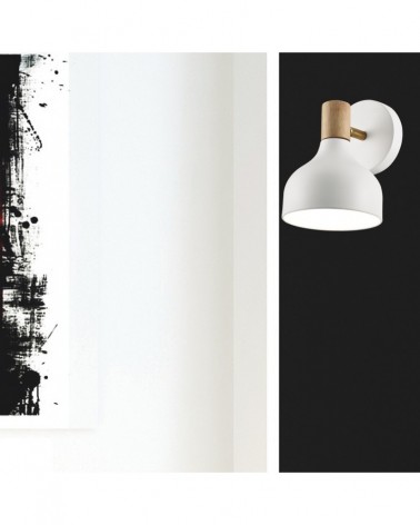 Aplique de pared E14 en metal y madera con acabado blanco 