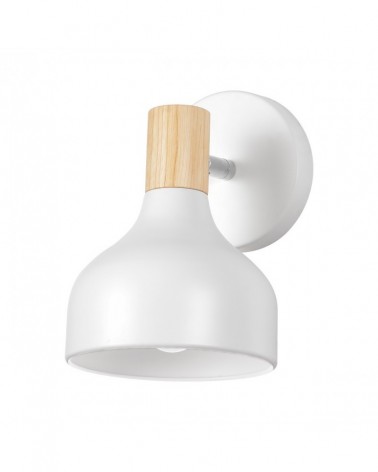 Aplique de pared E14 en metal y madera con acabado blanco 