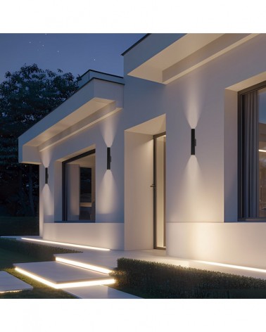 Aplique de exterior IP54 proyección de luz hacia arriba y abajo 2x25W GU10 acabado negro