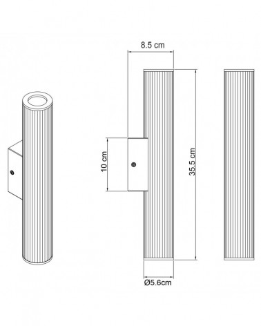 IP54 outdoor wall light with up and down projection, 2x25W GU10, black finish