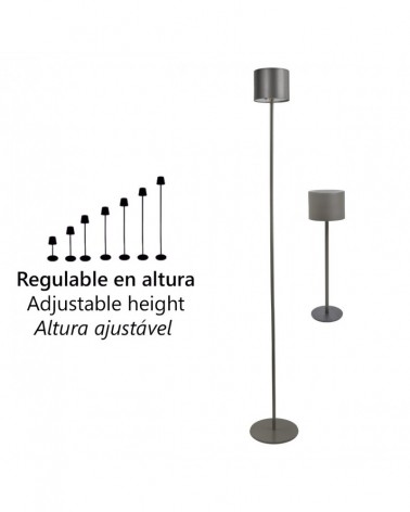 Lámpara solar de pie exterior o de mesa IP44 LED 5W regulable en altura 3000-4000-6500K en metal gris