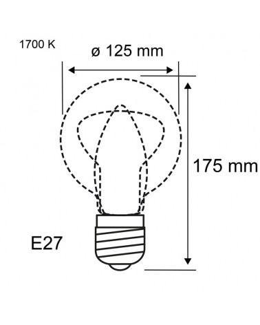 Bombilla Globo 125 mm. ambar filamentos LED  E27 5W 1700K 250Lm luz dorada