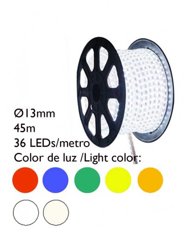 Bobina 45m hilo LED colores tubo transparente bombilla vertical 120º 1620 leds IP65 230V