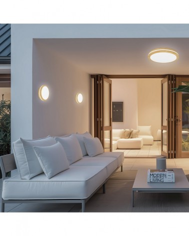 Round ceiling light 18cm LED 20W wood and white finish IP54 3000K 4000K 6000K 1600Lm