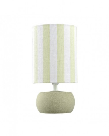E14 1x40W table lamp with two-tone striped shade, green ceramic finish