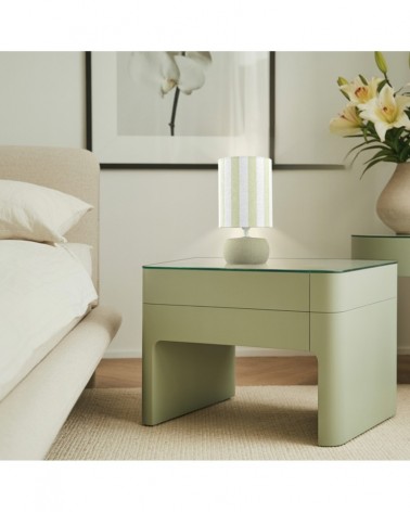 E14 1x40W table lamp with two-tone striped shade, green ceramic finish