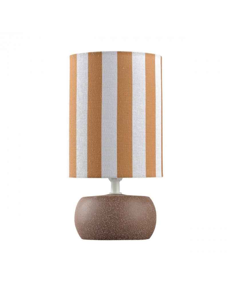 E14 1x40W table lamp with two-tone striped shade, brown ceramic finish