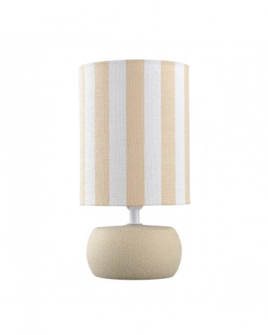 Lámpara de mesa E14 1x40W con pantalla rayas bicolores acabado cerámica arena