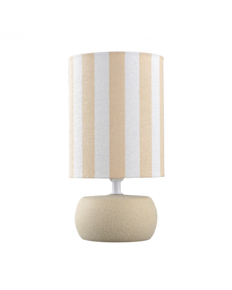 E14 1x40W table lamp with two-tone striped shade, sand ceramic finish