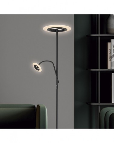 Lámpara de pie LED 30+5W en color negro 3000+500Lm y 4000K