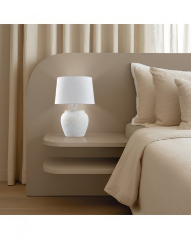 Lámpara sobremesa de cerámica blanca con pantalla de tela E27 1x60W