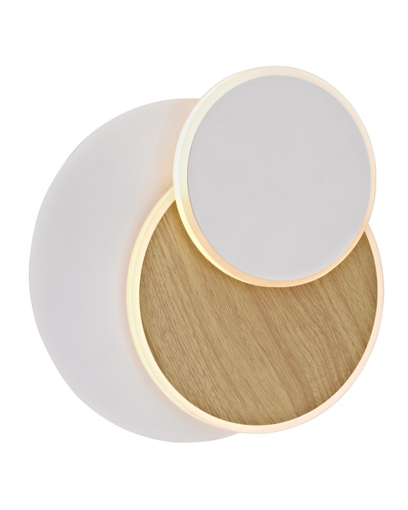 Lámpara de pared o techo con geometría personalizable de aros oscilantes LED 10W acabado blanco y madera 550Lm 3000K