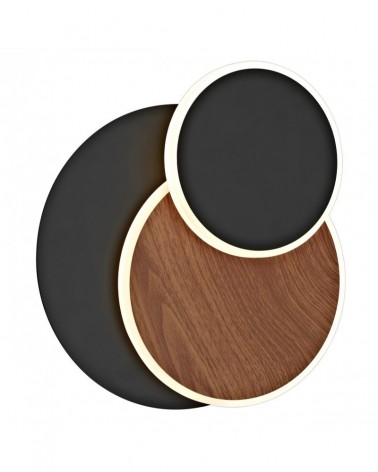 Wall or ceiling lamp with customizable geometry of oscillating LED rings 10W black and wood finish 550Lm 3000K