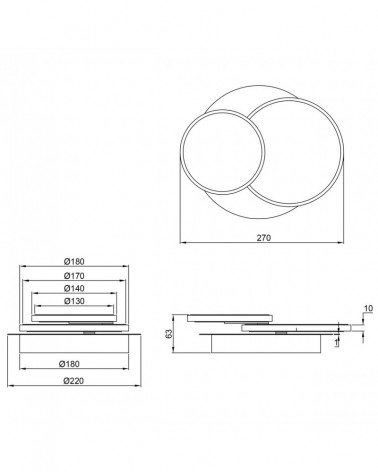 Wall or ceiling lamp with customizable geometry of oscillating LED rings 10W brass finish 550Lm 3000K