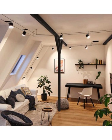 Sistema de cable negro con pantallas negras mate y opal 5 focos máx. 10W GU5.3 DC