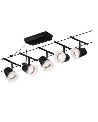 Sistema de cable negro con pantallas negras mate y opal 5 focos máx. 10W GU5.3 DC
