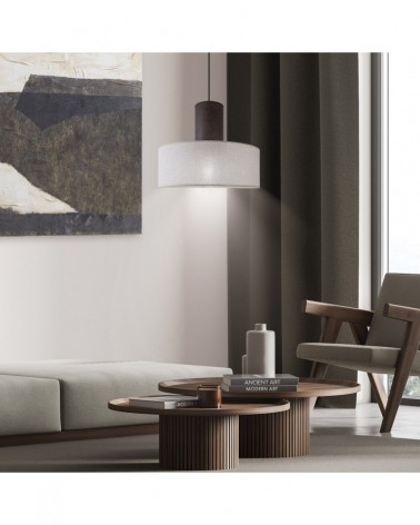 Elegant E27 1x60W ceiling lamp with double shade, rust brown and mink linen finish