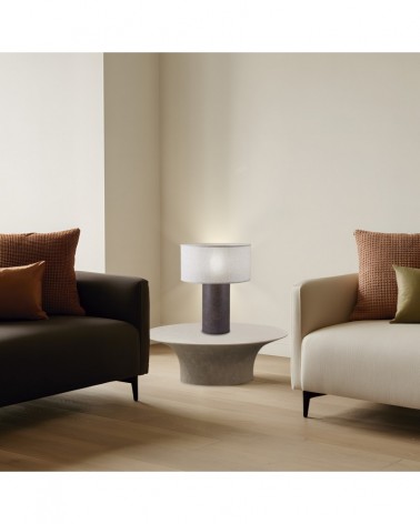 Lámpara de mesa elegante E27 1x60W con doble pantalla acabado marrón óxido y lino visón