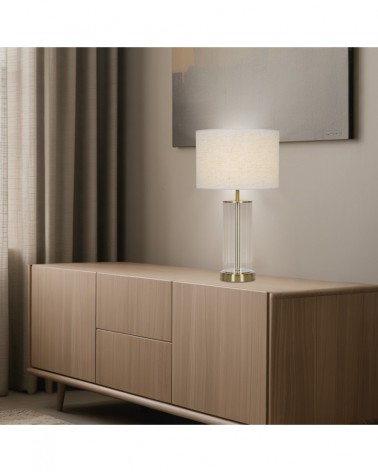 Mid-century modern style table lamp 1x60W E27 combines metal, glass and fabric