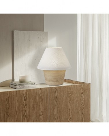 Designer table lamp E27 1x60W with double shade, beige and wood finish
