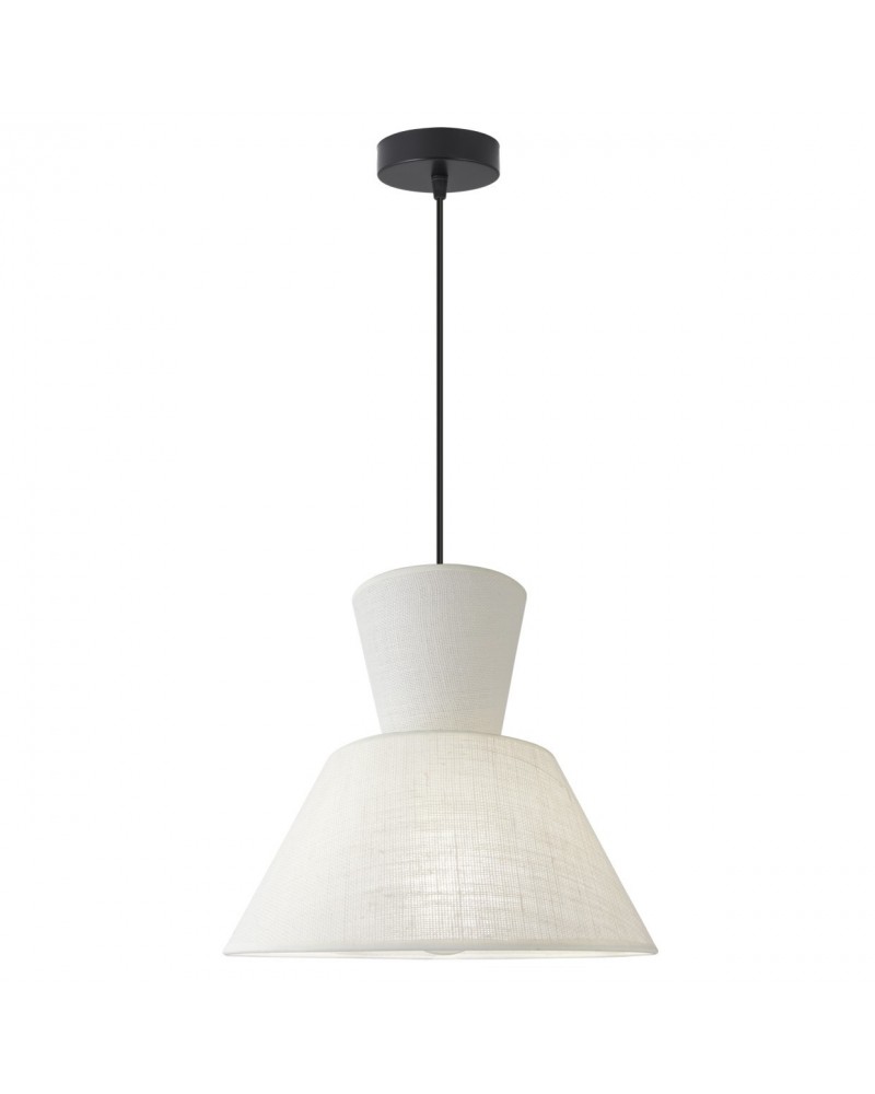 Designer pendant lamp E27 1x60W with double shade, beige fabric finish
