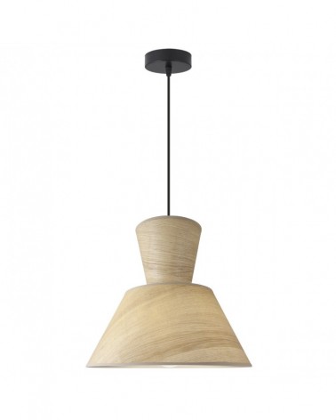 Lámpara colgante de diseño E27 1x60W con doble pantalla acabado madera