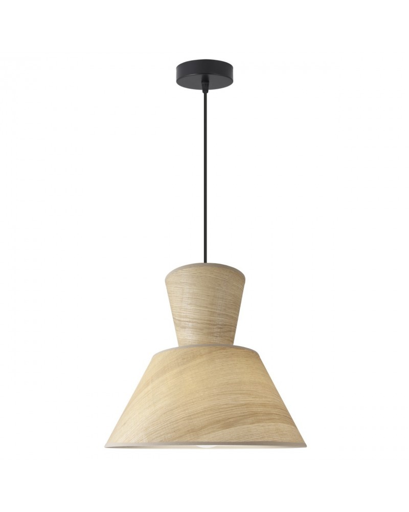 Designer pendant lamp E27 1x60W with double shade, wood finish