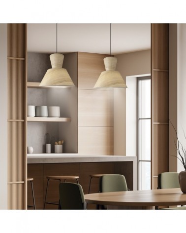 Designer pendant lamp E27 1x60W with double shade, wood finish