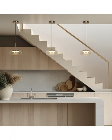 Lámpara de techo estilo contemporáneo LED 9W 500Lm metal dorado y tulipa ámbar 3000K