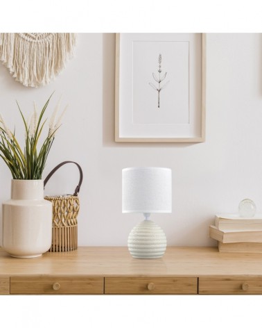 Lámpara de sobremesa cerámica con pantalla de tela 1x40W E14 acabado beige
