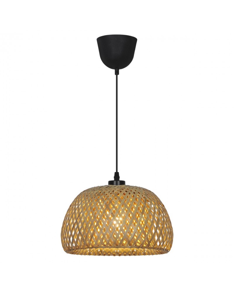Lámpara colgante de mimbre estilo rústico 1x60W E27 detalle cable negro
