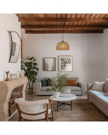 Rustic style wicker pendant lamp 1x60W E27 black cable detail