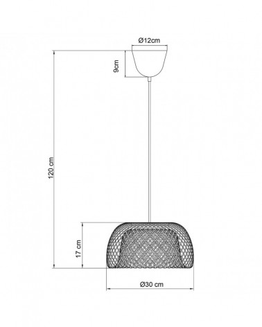 Lámpara colgante de mimbre estilo rústico 1x60W E27 detalle cable negro