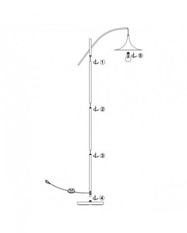 Lámpara de pie estilo mid-century modern E27 1x60W acabado negro