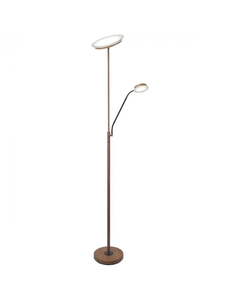 Double arm LED floor lamp 25+5W indirect light + reading spotlight, 4000K, wood and black finish