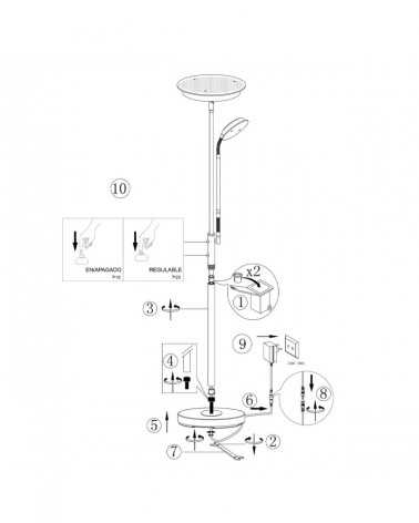 Lámpara de pie doble brazo LED 25+5W luz indirecta + foco lectura 4000K acabado madera y negro