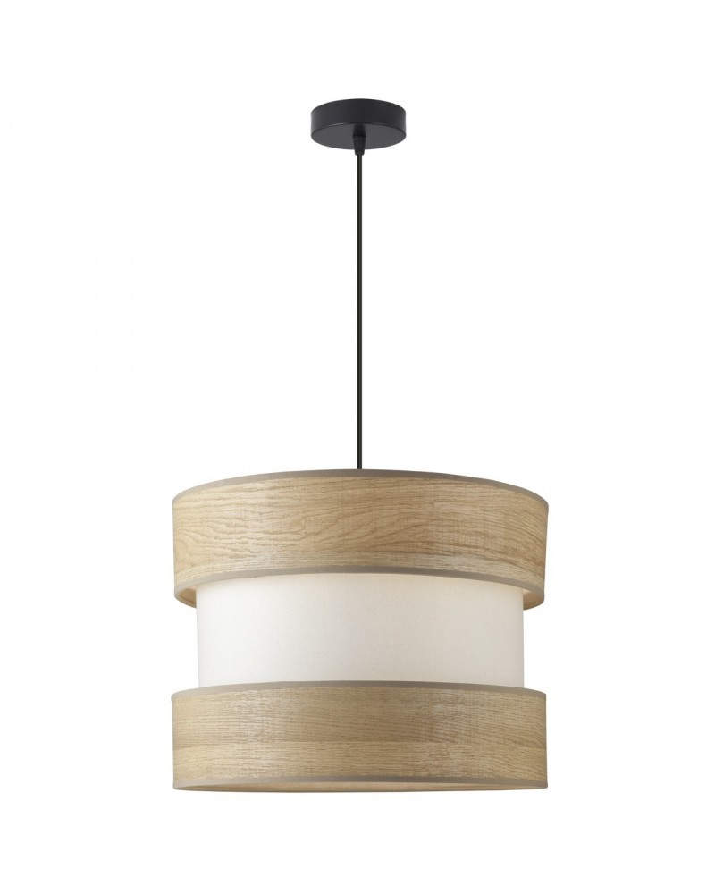 Lámpara colgante doble pantalla 1x60W E27 estilo rústilo-moderno acabado madera y beige