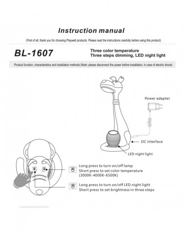 Children's table lamp, white dog, LED 6W, with CCT regulator and light intensity