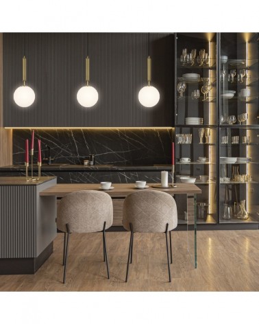 Minimalist pendant lamp with glass sphere 1x30W G9 brass finish