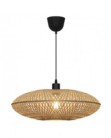 Wicker pendant lamp, natural style, 1x60W E27, black metal
