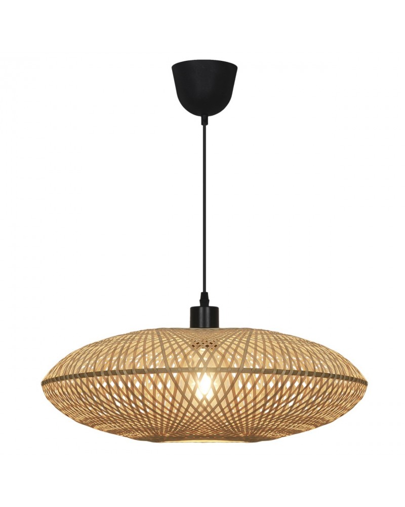 Lámpara colgante de mimbre estilo natural 1x60W E27 metal negro