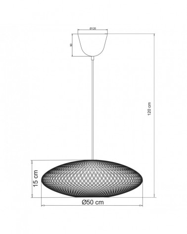 Wicker pendant lamp, natural style, 1x60W E27, black metal