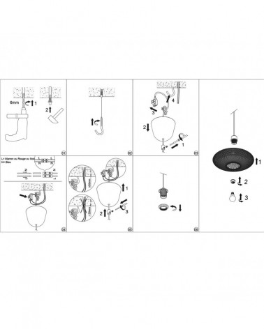 Wicker pendant lamp, natural style, 1x60W E27, black metal