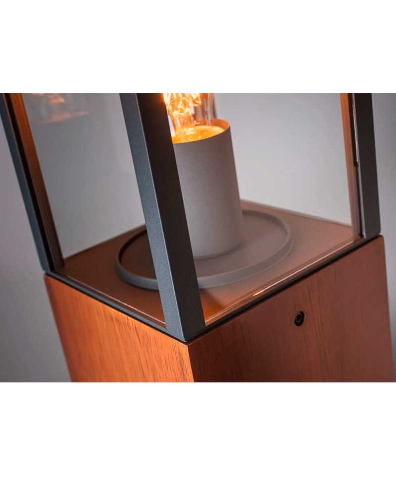 Baliza exterior negro y madera IP44 E27 max 60W