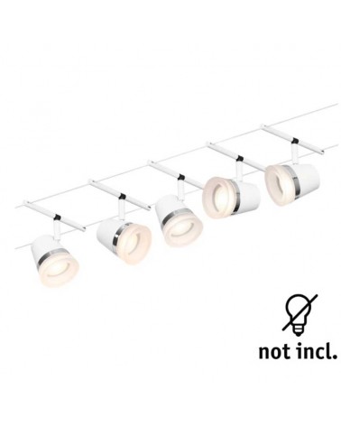 Sistema de cable blanco mate con pantallas blancas mate y opal 5 focos máx. 10W GU5.3 DC